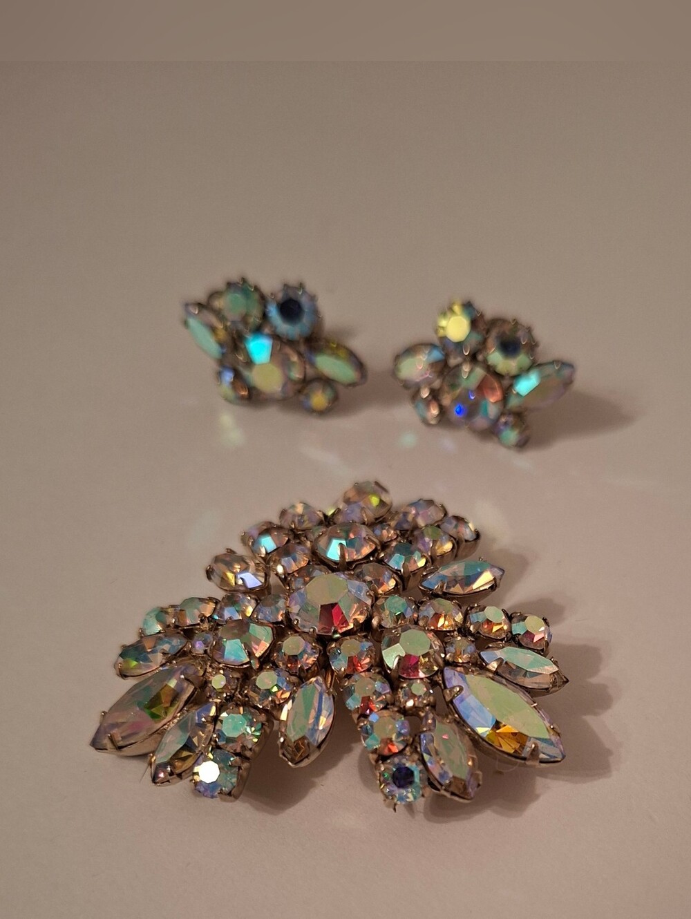 Vintage Signed Sherman Floraform Brooch And Earrings Set